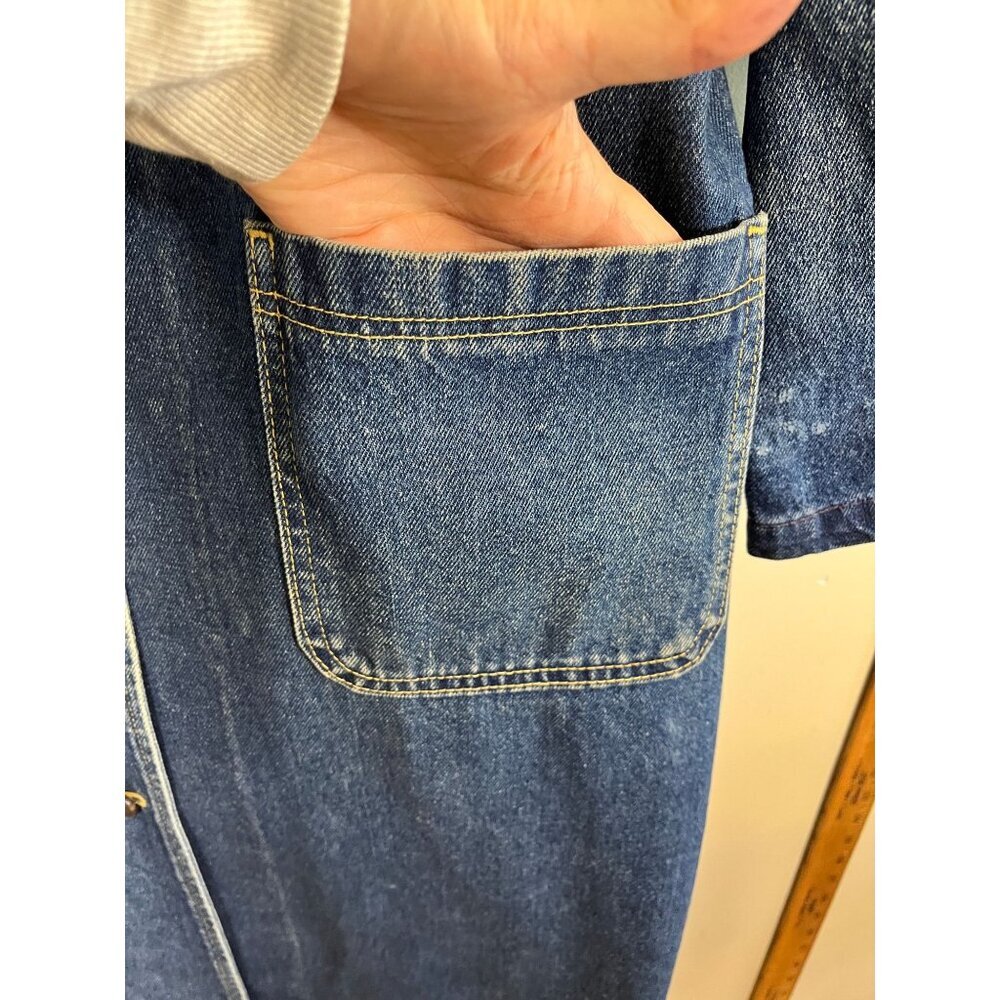 Vintage Lee Denim Corduroy Chore Coat L Blue Jean Duster Trench Barn 70s Work - Picture 5 of 15